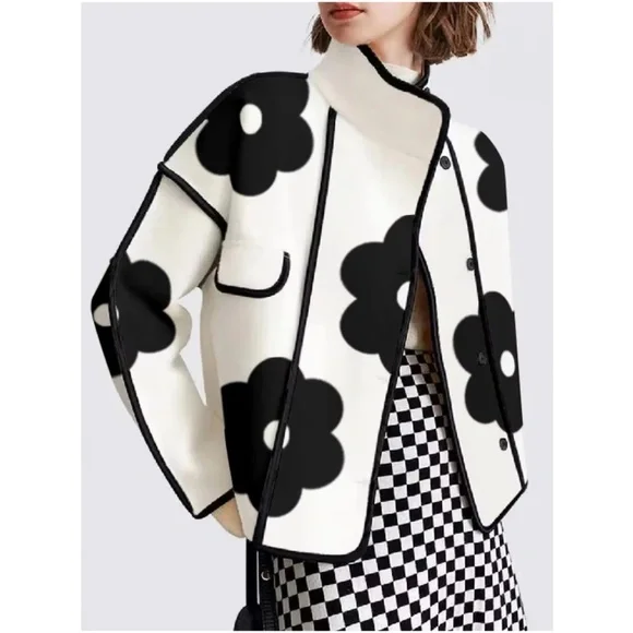 Classic Floral Print High Collar button Jacket Coat - Picture 4 of 5